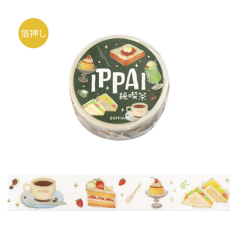 Washi tape with 'IPPAI' branding and food illustrations on a white background
