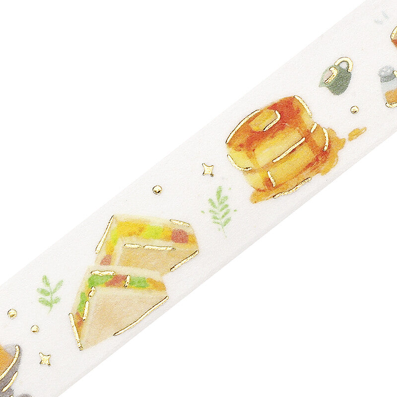 Decorative tape with bread and sandwich illustrations on a white background