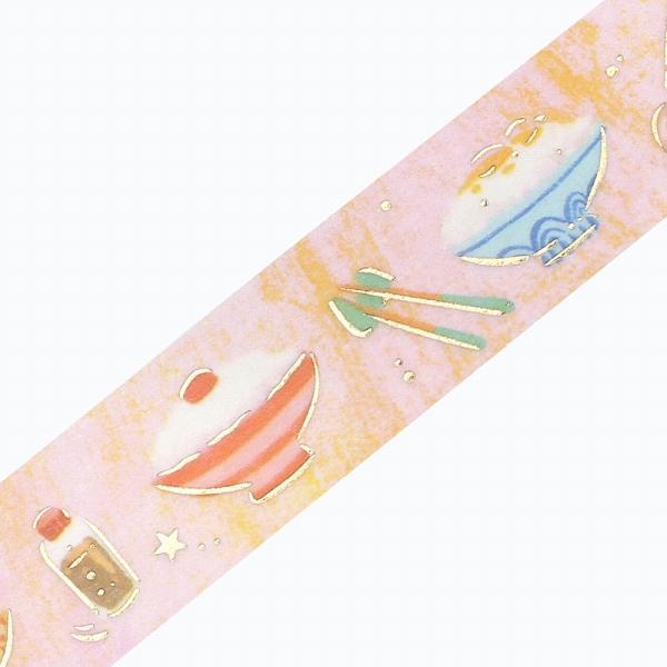 Decorative tape with beach-themed illustrations on a pink background