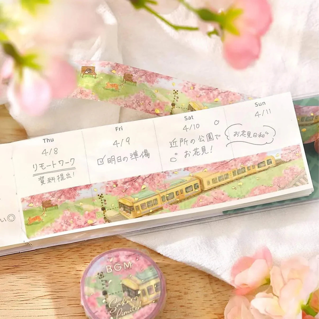 Calendar marked out with Railway train washi tape