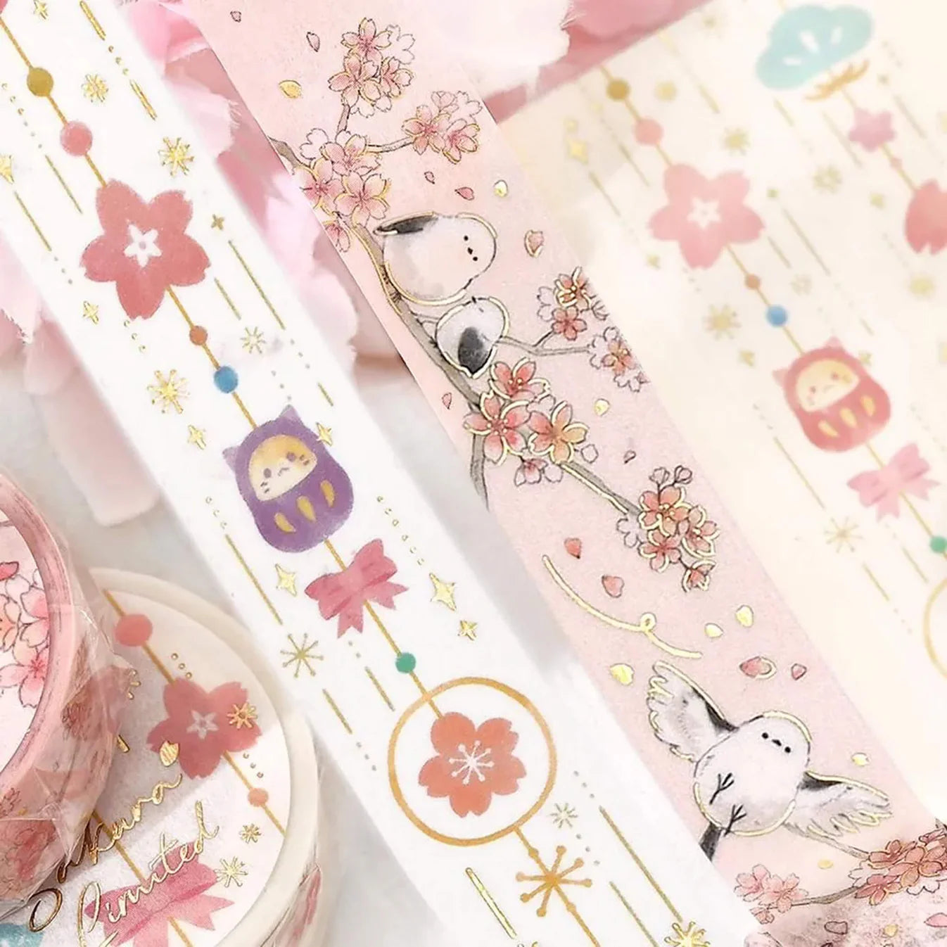 Washi loops featuring pink bird themed washi tapes