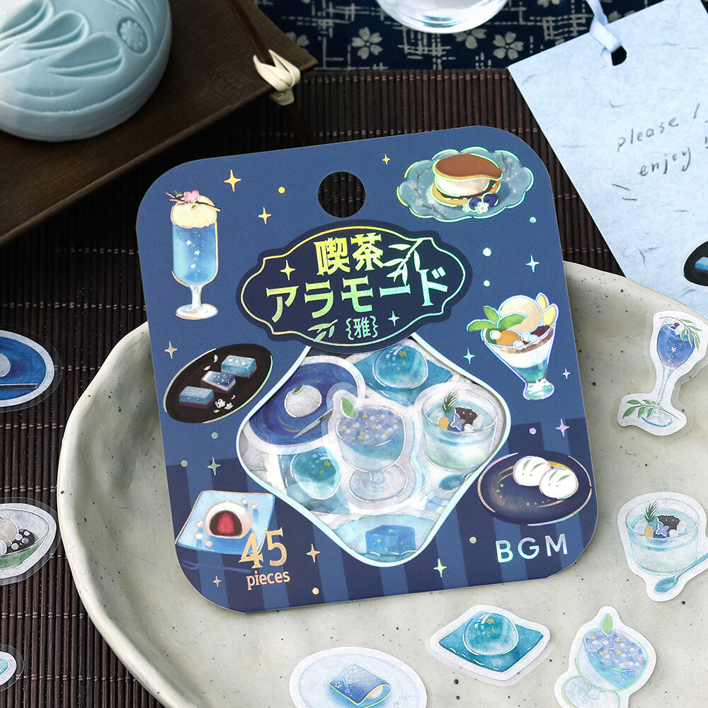 Packaging of stickers with illustrations on a textured surface