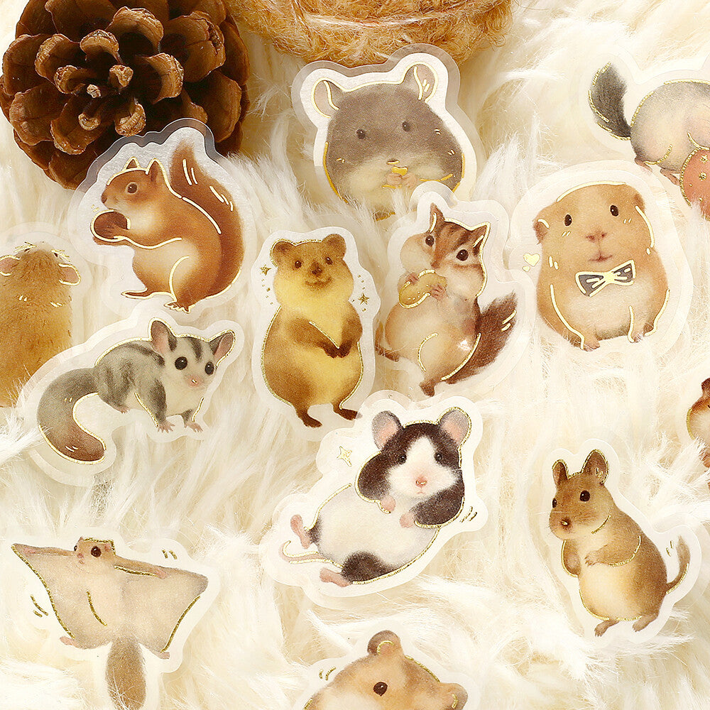 Illustrations of small animals on a textured beige background