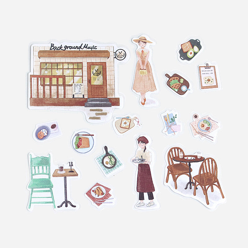 BGM - Linen paper Stickers, Little Shop series, Brunch Cafe, all stickers