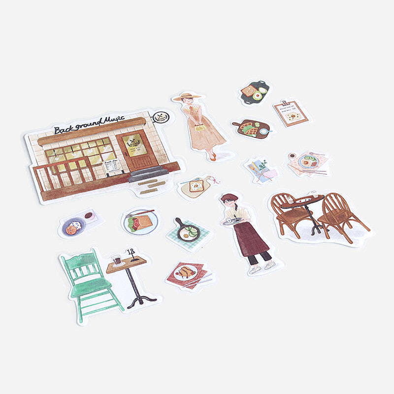 BGM - Linen paper Stickers, Little Shop series, Brunch Cafe designs