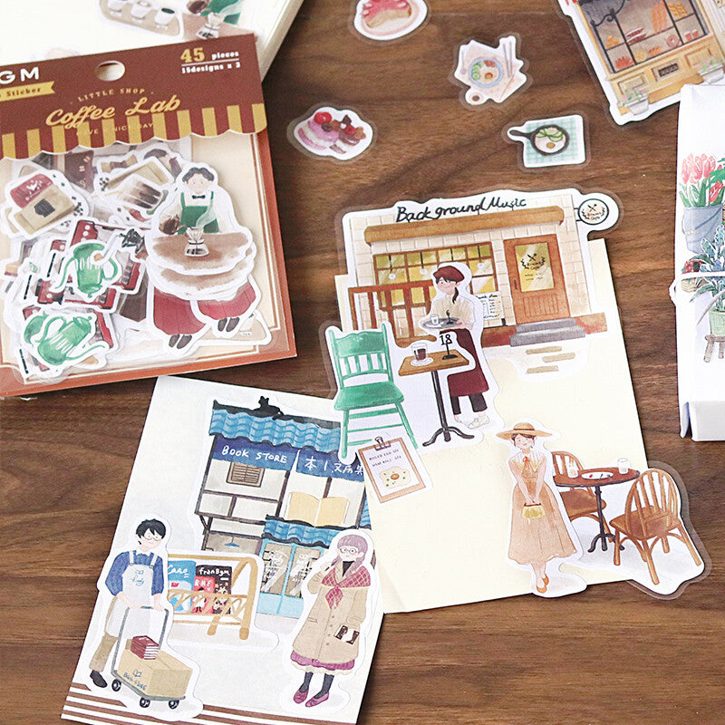 BGM - Linen paper Stickers, Little Shop series, Brunch Cafe coffee