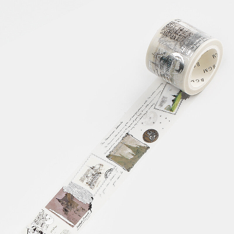 BGM - Washi tape, special poem letter, white, silver foil, loop