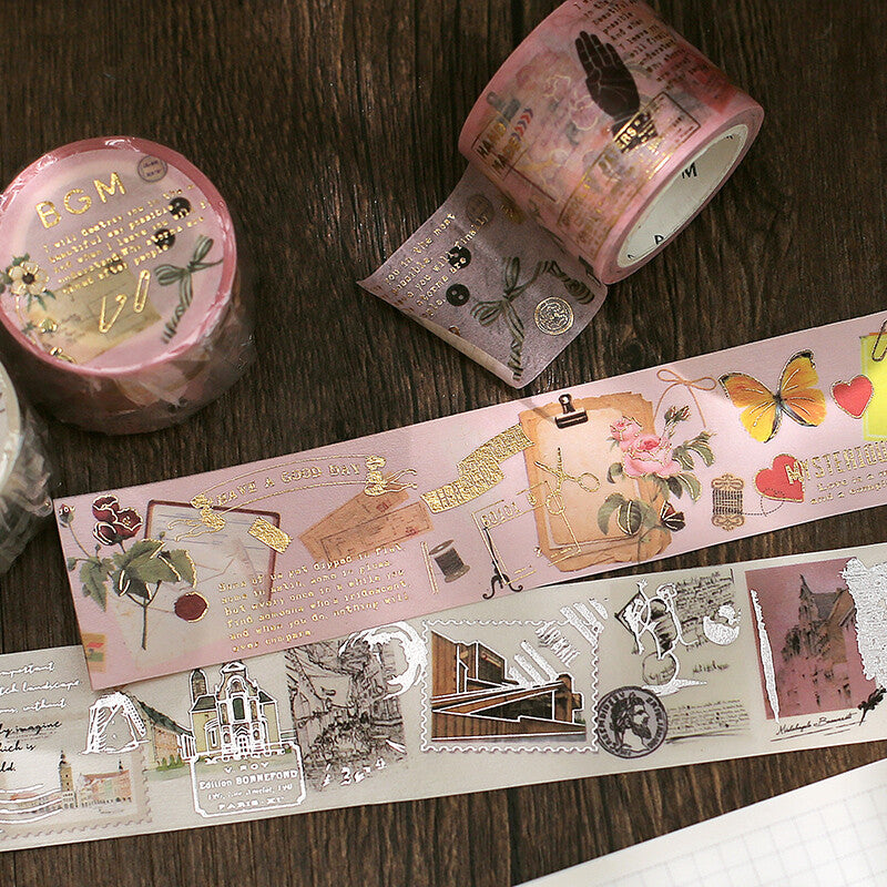 BGM - Washi tape, special poem letter, white, silver foil, collection