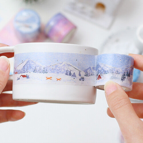 BGM - Washi tape, Special "Dot Drawing" Snow mountain, silver foil, in use