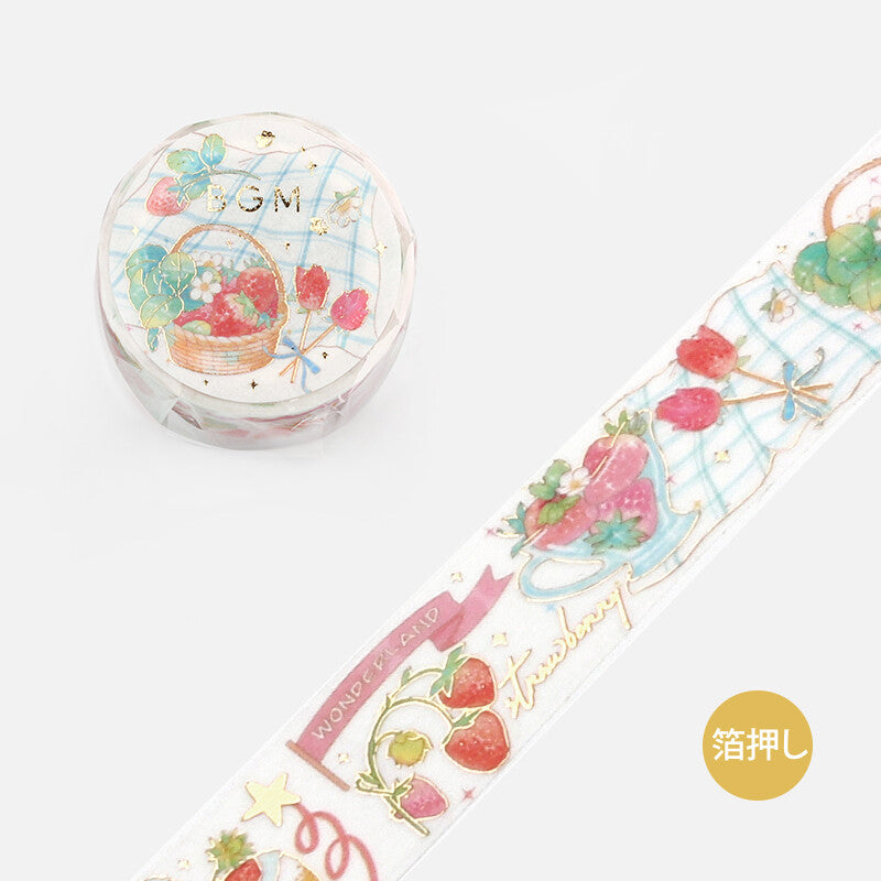 BGM - Washi tape, picnic strawberry LIFE, gold foil, product