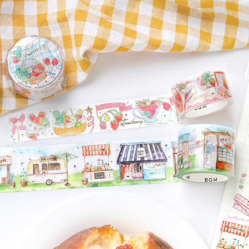 BGM - Washi tape, picnic strawberry LIFE, gold foil, collection