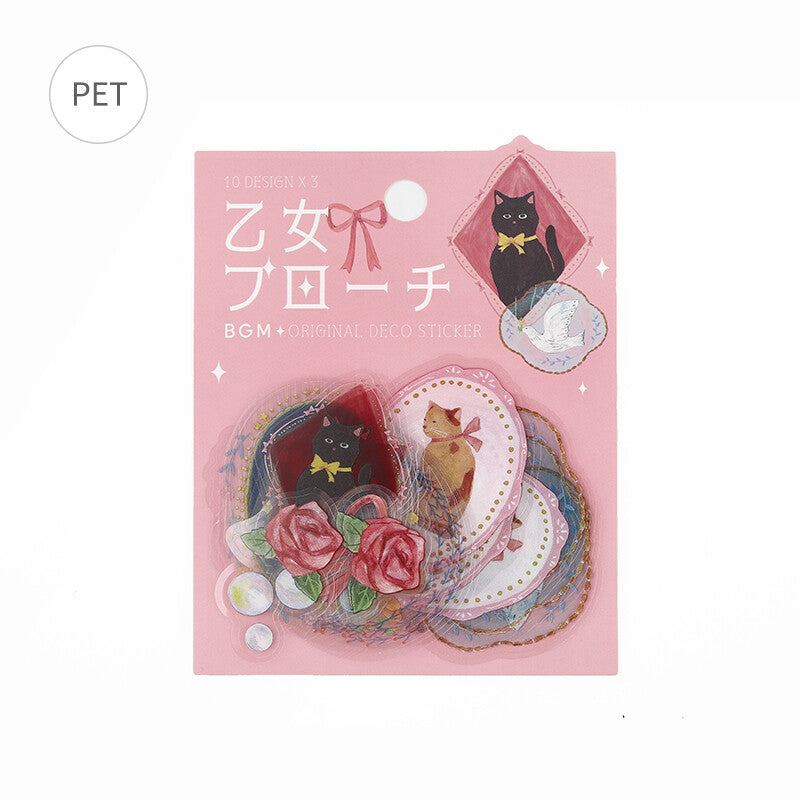 BGM - Clear PET Stickers, maiden brooch animals, pink, product