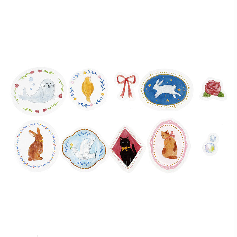 BGM - Clear PET Stickers, maiden brooch animals, pink, sticker designs