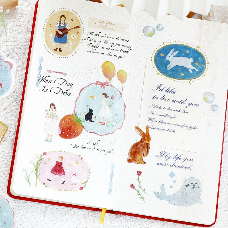 BGM - Clear PET Stickers, maiden brooch animals, pink, in journals