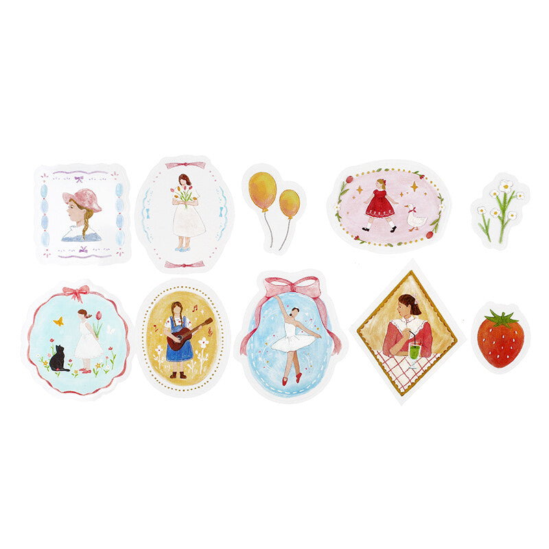 BGM - Clear PET Stickers, maiden brooch girl, yellow, illustrations