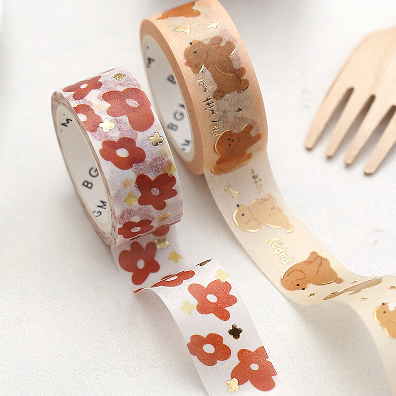 BGM - Washi tape, puppies, gold foil, rolled out