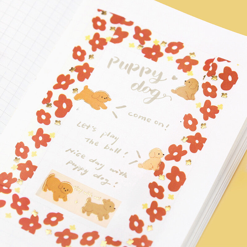 BGM - Washi tape, puppies, gold foil, in use, puppy days