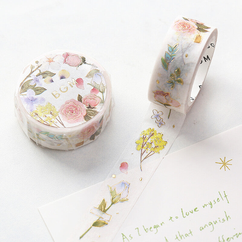 BGM - Washi tape, flower poem, gold foil, decoration