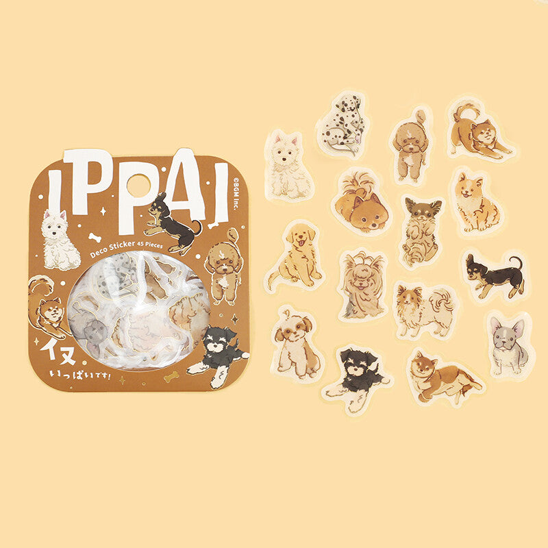 BGM - Washi Stickers, It's full of Canines, gold foil flakes, designs in package