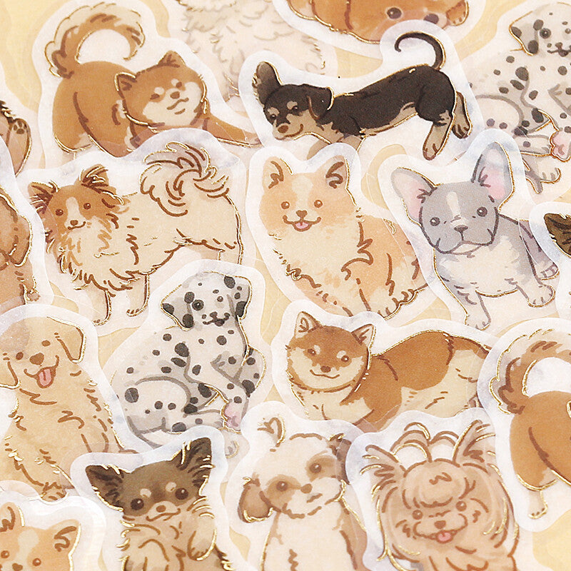 BGM - Washi Stickers, It's full of Canines, gold foil flakes, dogs