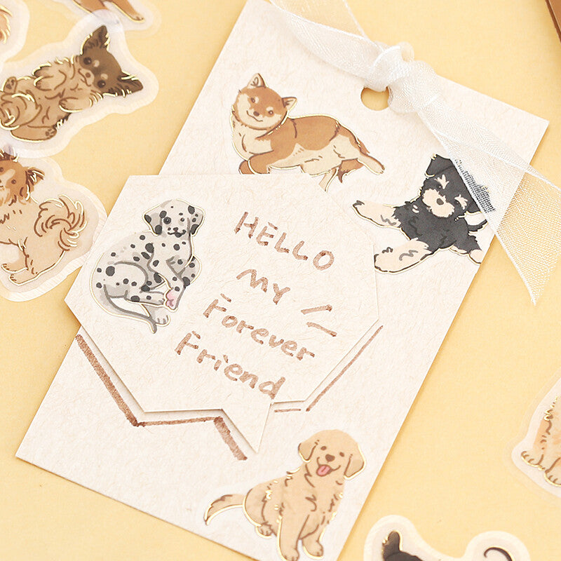 BGM - Washi Stickers, It's full of Canines, gold foil flakes, decoration