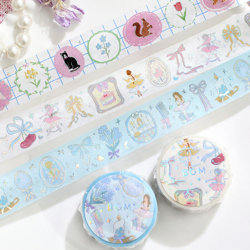 BGM - Washi tape, Swan Brooch, silver iridescent foil, series