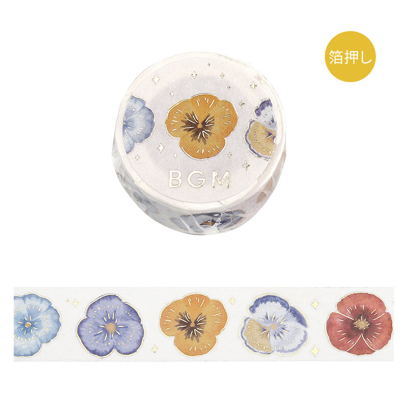 BGM - Washi tape, pansy bookmark, gold foil, product