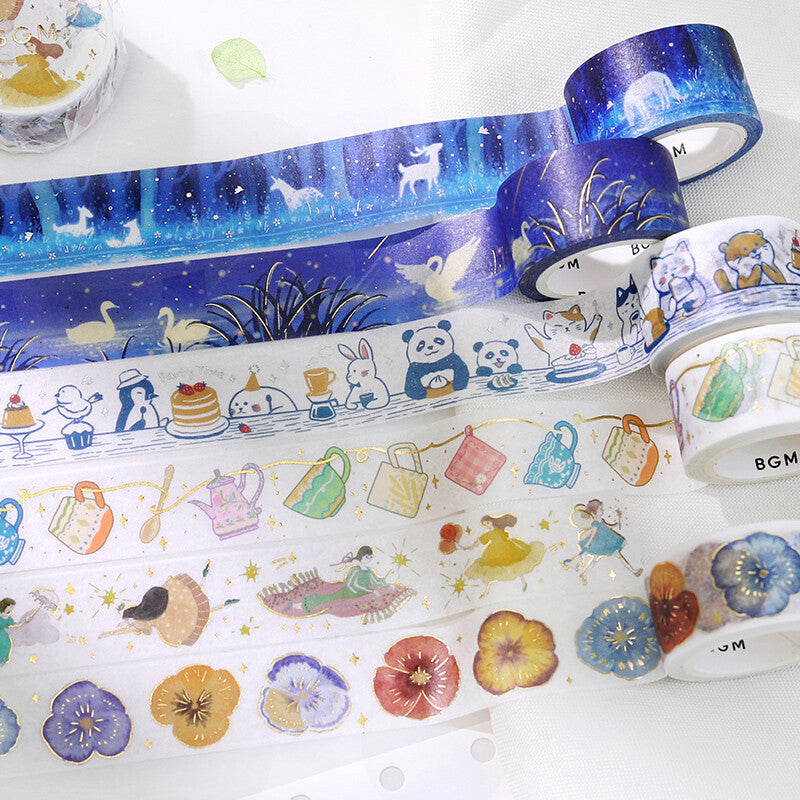 BGM - Washi tape, pansy bookmark, gold foil, series