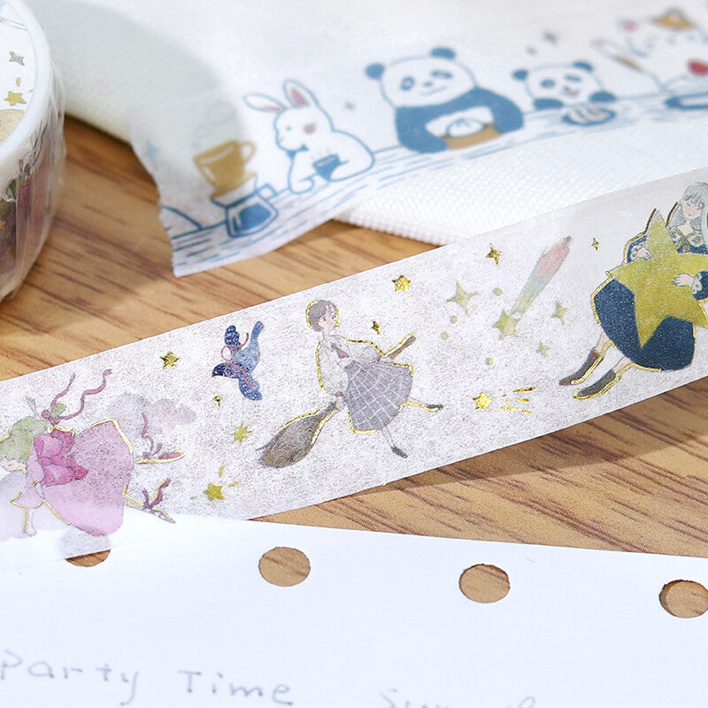 BGM - Washi tape, Flying girl, gold foil, designs