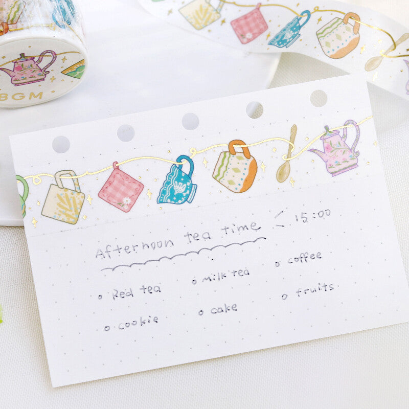 BGM - Washi tape, Tea time, gold foil, decoration