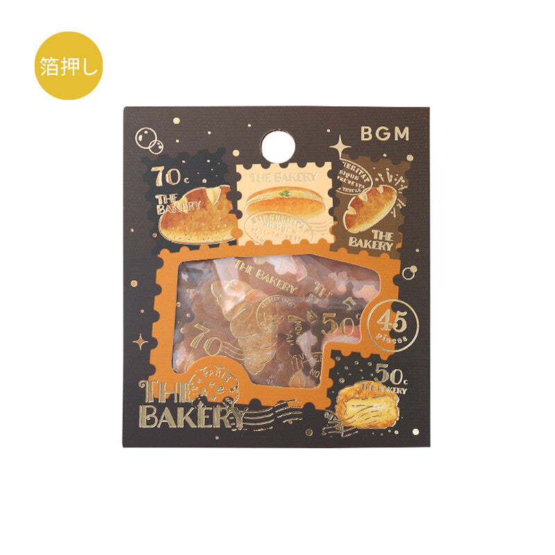 BGM - Post office flake stickers, The Bakery, gold foil, product