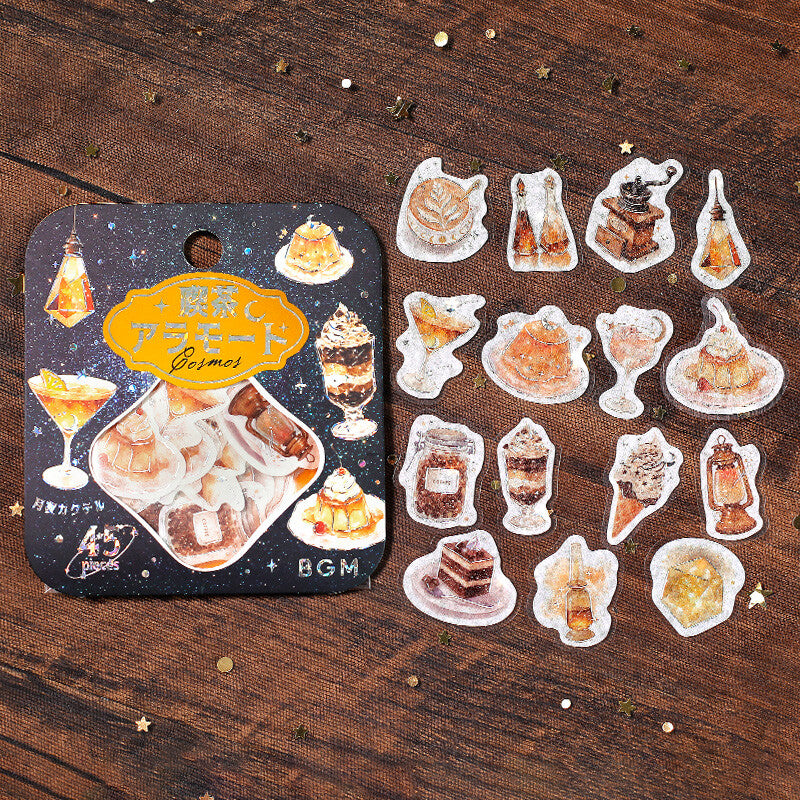 BGM - Flake stickers, Coffee a la mode, Space, starry glow, silver foil, designs