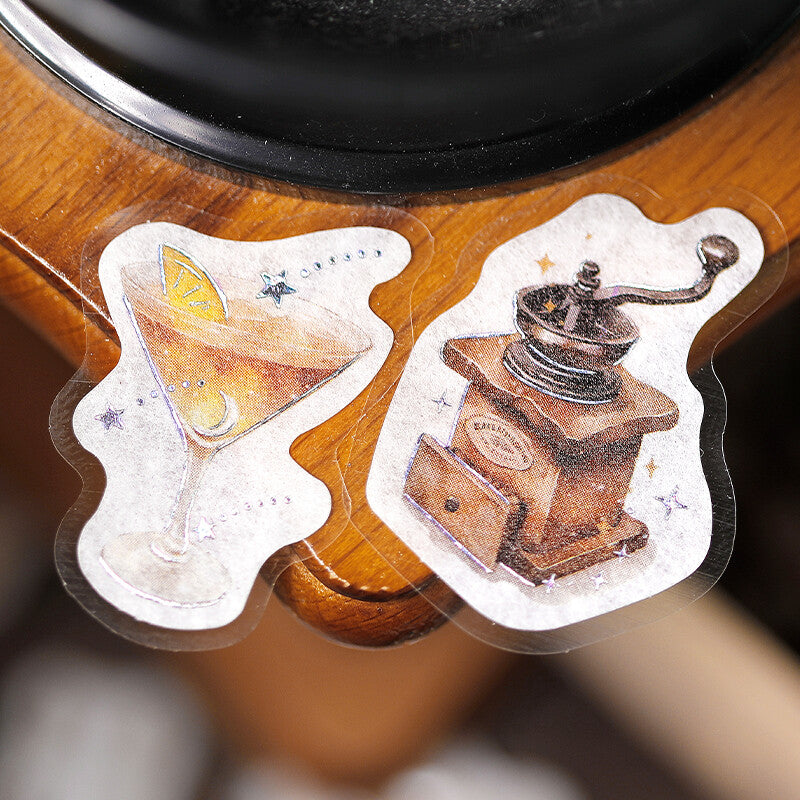 BGM - Flake stickers, Coffee a la mode, Space, starry glow, silver foil, decorations