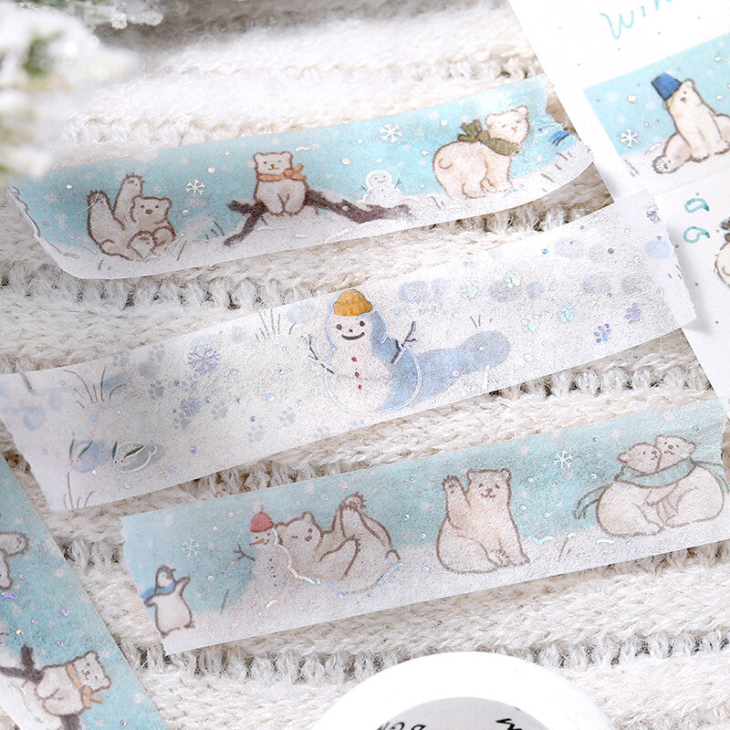 BGM - washi tape, winter bears, limited edition, silver foil, product in use