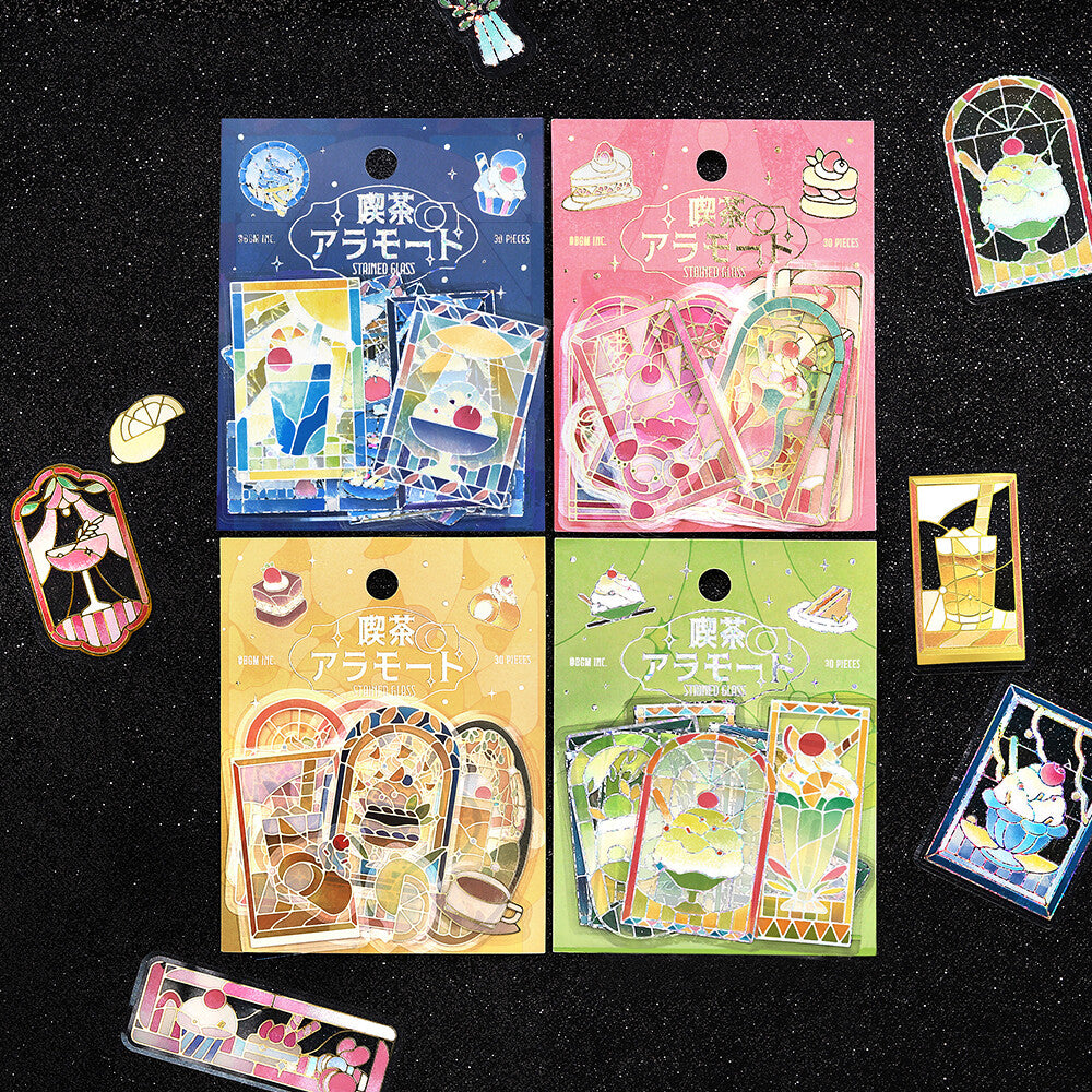 BGM - PET sticker flakes, Coffee a la mode, stained glass yellow, gold foil, series