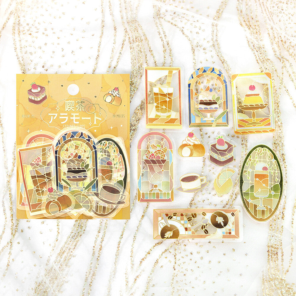BGM - PET sticker flakes, Coffee a la mode, stained glass yellow, gold foil, sample