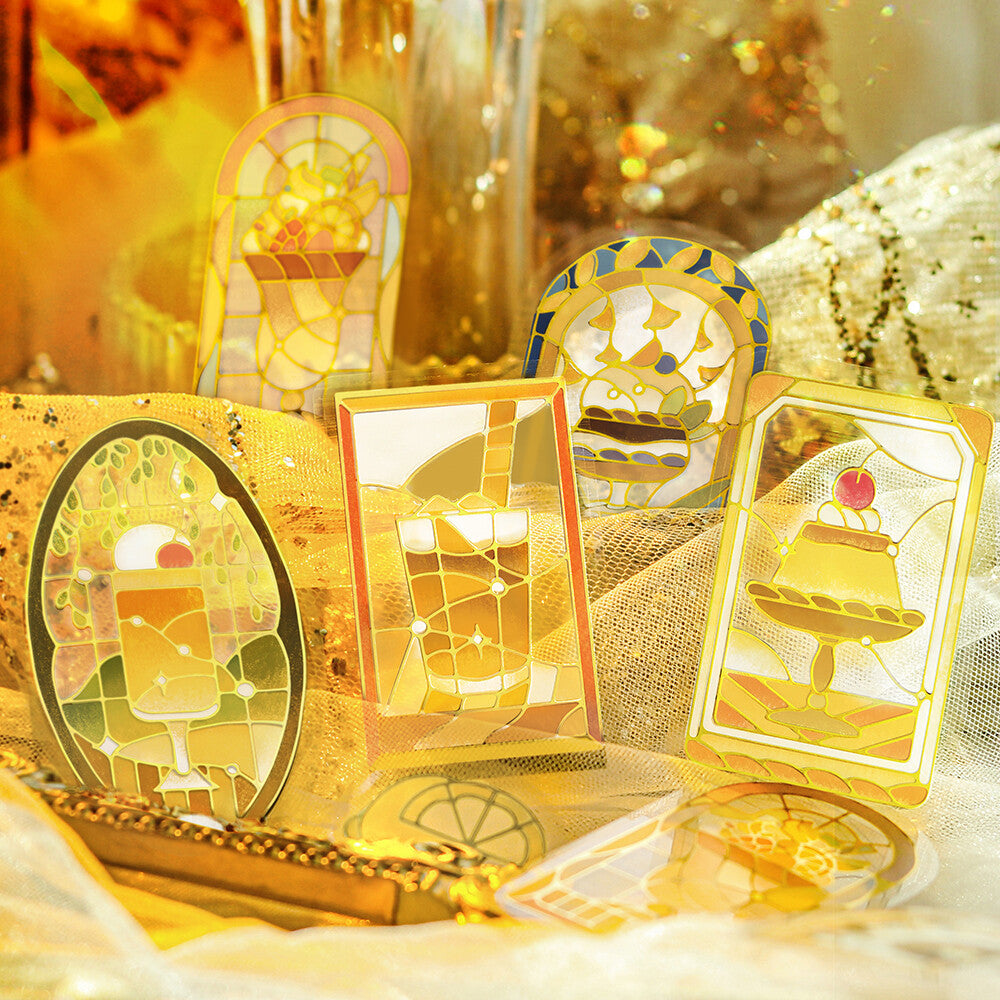 BGM - PET sticker flakes, Coffee a la mode, stained glass yellow, gold foil, yellow design