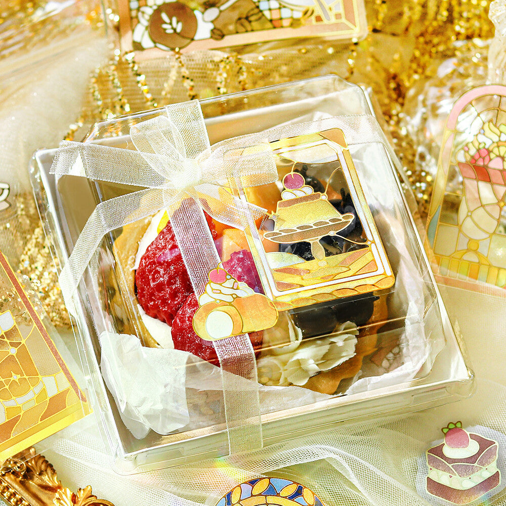 BGM - PET sticker flakes, Coffee a la mode, stained glass yellow, gold foil, everyday use
