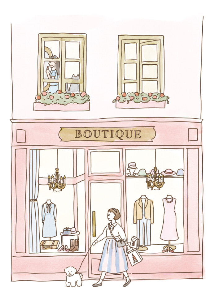 Furukawa Shiko - Boutique Deco Stickers, blue, front of boutique