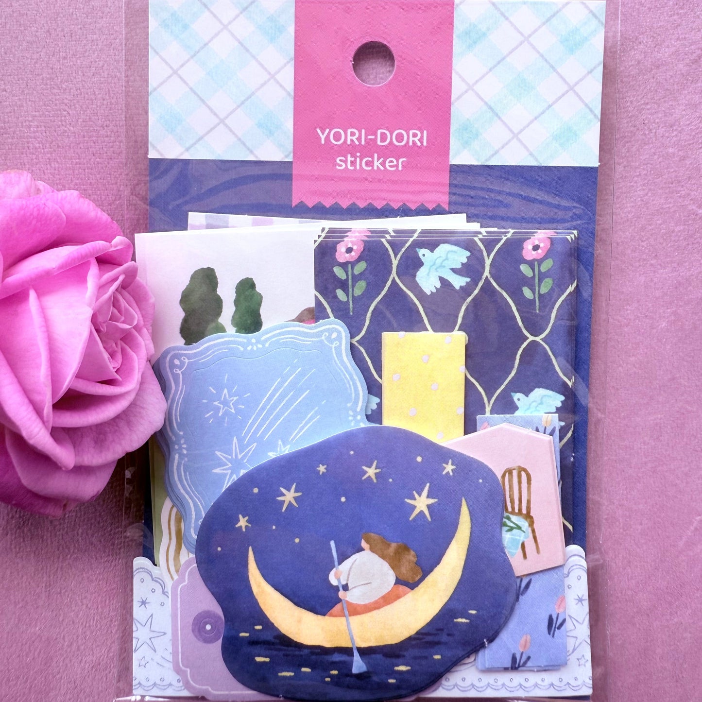 Pack of stickers with a cartoon design on a purple background