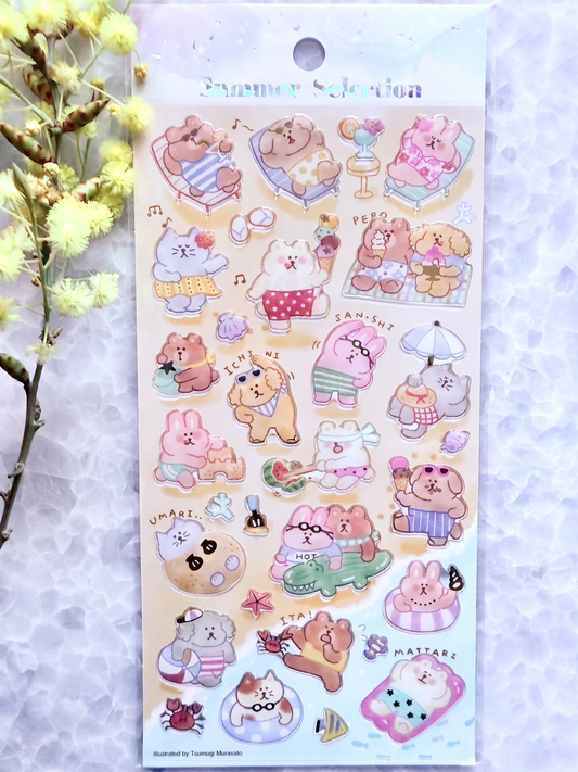 Mindwave - Transparent Drop Stickers, Summer Bear, gold foil, front