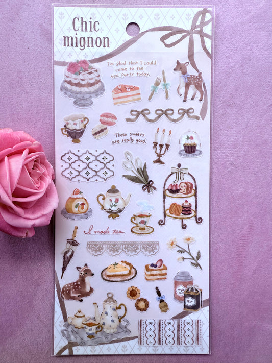 Sticker sheet with various illustrations on a purple background
