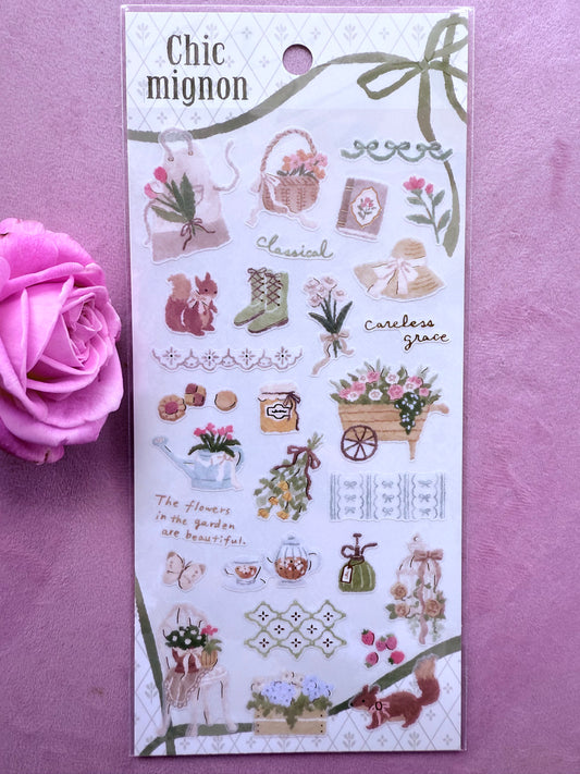 Sticker sheet with illustrations on a purple background