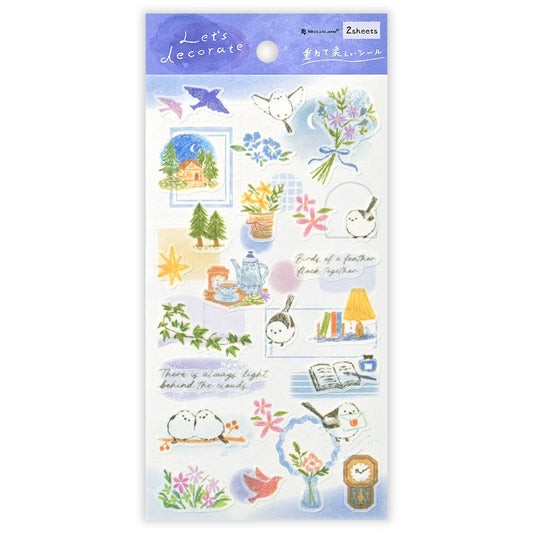Pack of decorative stickers with illustrations on a white background