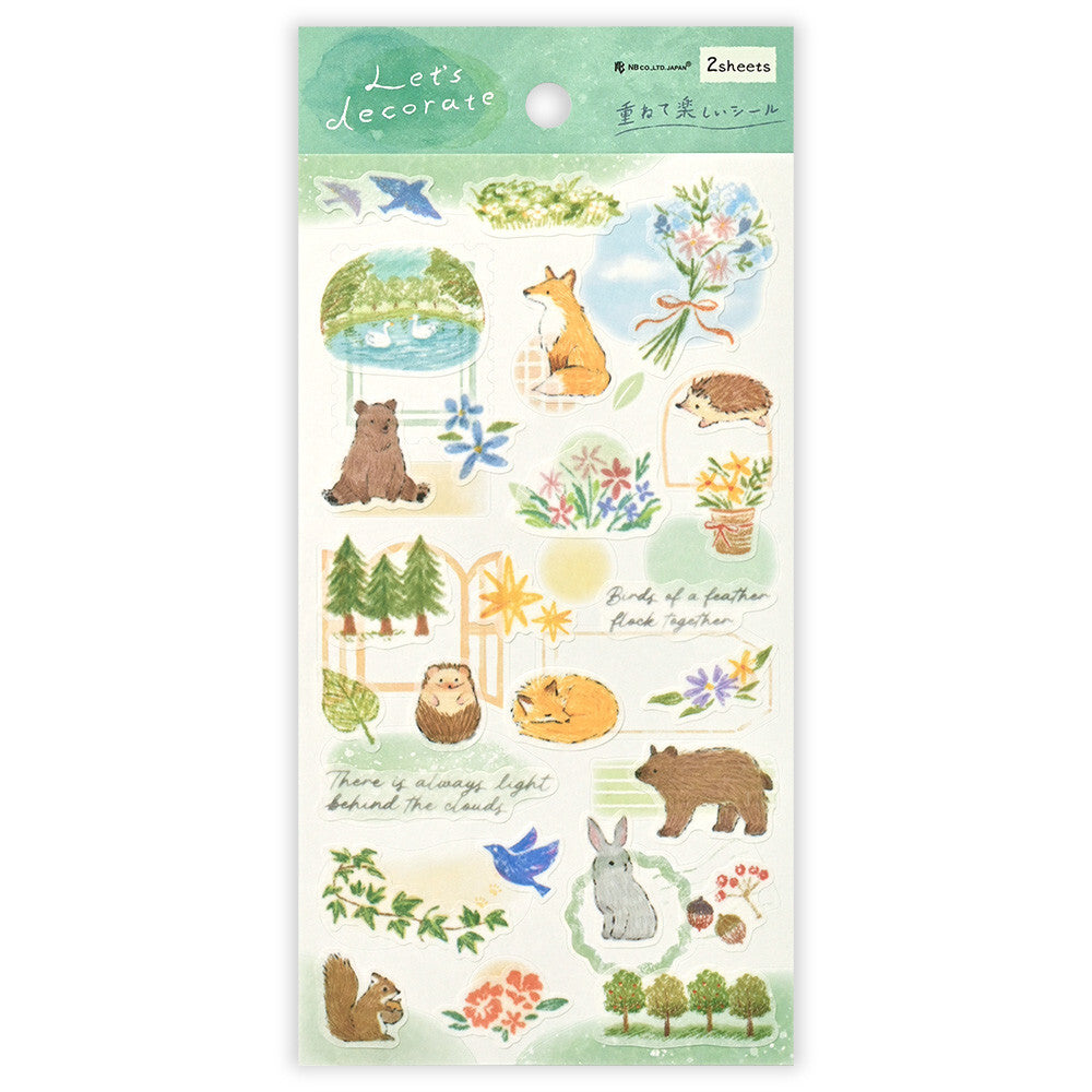 Pack of decorative stickers with nature-themed illustrations on a white background