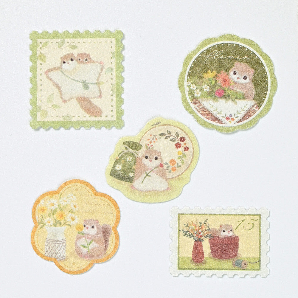 Set of decorative stickers with cute animal illustrations on a white background