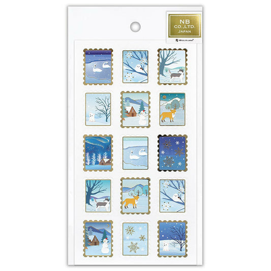 Pack of decorative stickers with winter scenes on a white background