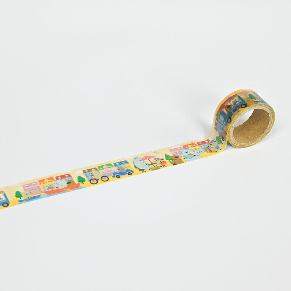 Decorative tape with vehicle pattern on a white background