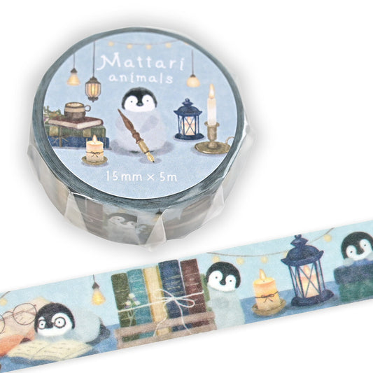 Washi tape with penguin design and text 'Mattari animals' on a white background
