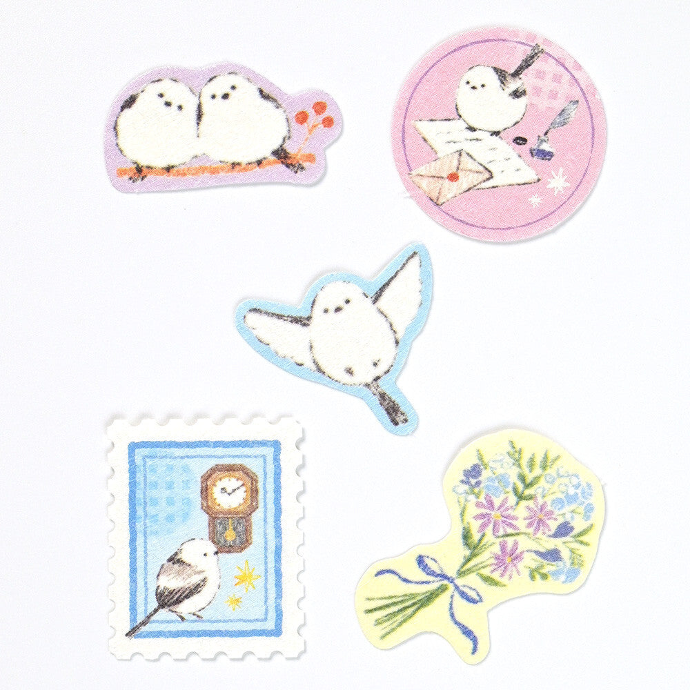Set of decorative stickers with cartoon birds on a white background
